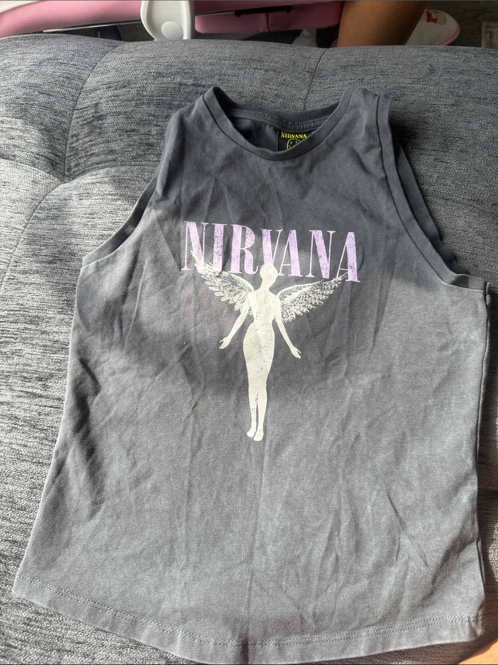 NIRVANA Black Tank with Pink Logo & Cream Angel